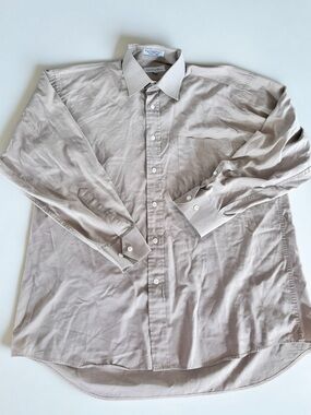 Christian Dior Dress Shirt Mens 16 32/33 Beige Button Up